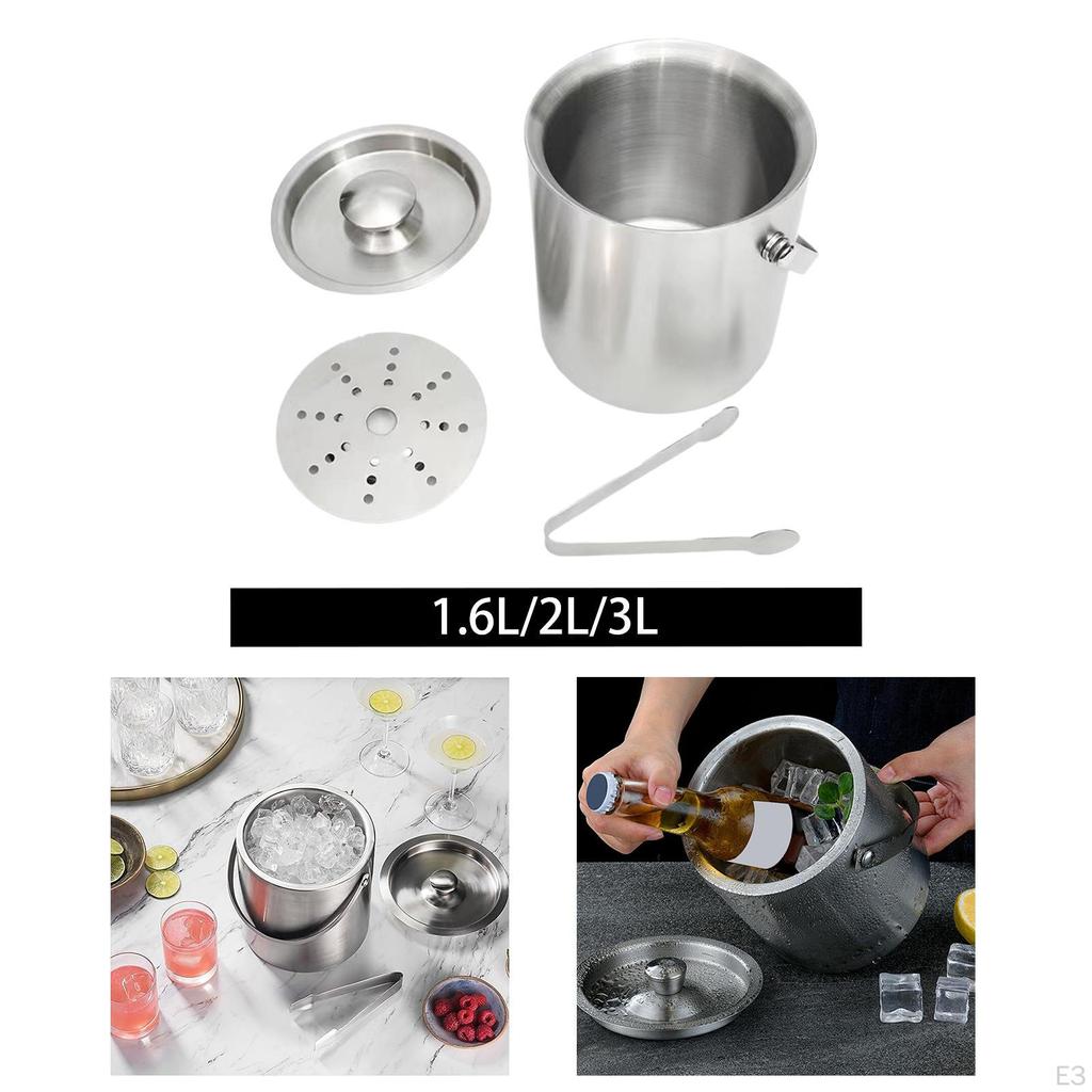 Ведро для льда с шампанским сохраняет напитки холодными с металлической изоляцией и крышкой для семейных вечеринок в баре