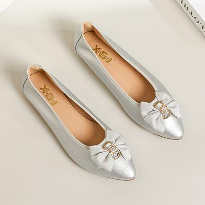 Женская обувь на мягкой подошве, весна-лето, удобные женские лоферы с острым носком, кожаные балетки с бантом для женщин WSH5334