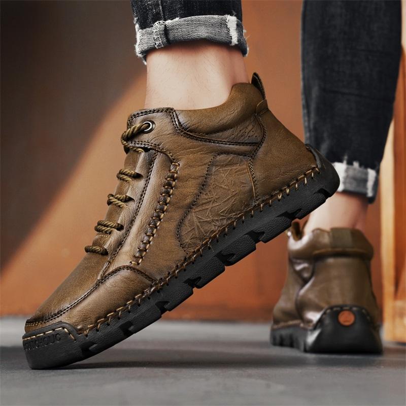 Осенне-зимняя обувь больших размеров, ретро ботинки с высоким верхом, мужские кожаные ботинки, модные мужские ботильоны средней высоты