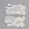 Sexy Transparent Lace White Bridal Girl Pearl Finger Gloves Bow Tulle Mittens Short Wedding Gloves
