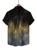 Men'S Gradient Short-Sleeve Shirt Light Luxury Style Shirt Full-Print Abstract Feather Pattern Loose Top Suitable for Street Party And Daily Wear