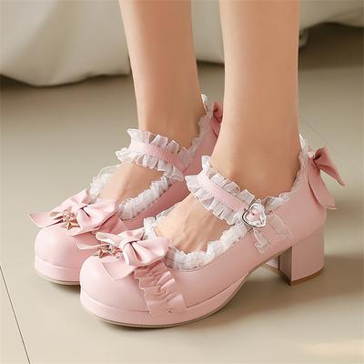 FOREADA Женские туфли-лолита Мэри Джейн с круглым носком, на толстом среднем каблуке, с пряжкой, бантом и оборками, кавайные модные женские туфли, весна-осень 46