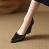 Fashion 2025 New Genuine Leather Pointed Toe Thick High Heels Spring Shoes Grace Wedding Mature Shallow Slip On Comfortable Women Shoes