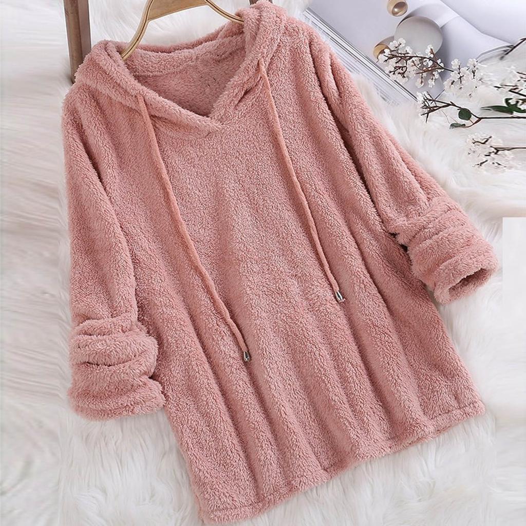 Женская мода осенне-зимний однотонный флисовый свитер с длинным рукавом и капюшоном
