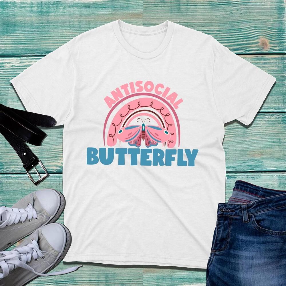 Antisocial Butterfly Tshirt Introvert Sarcastic Butterfly Quote Retro Tee Top