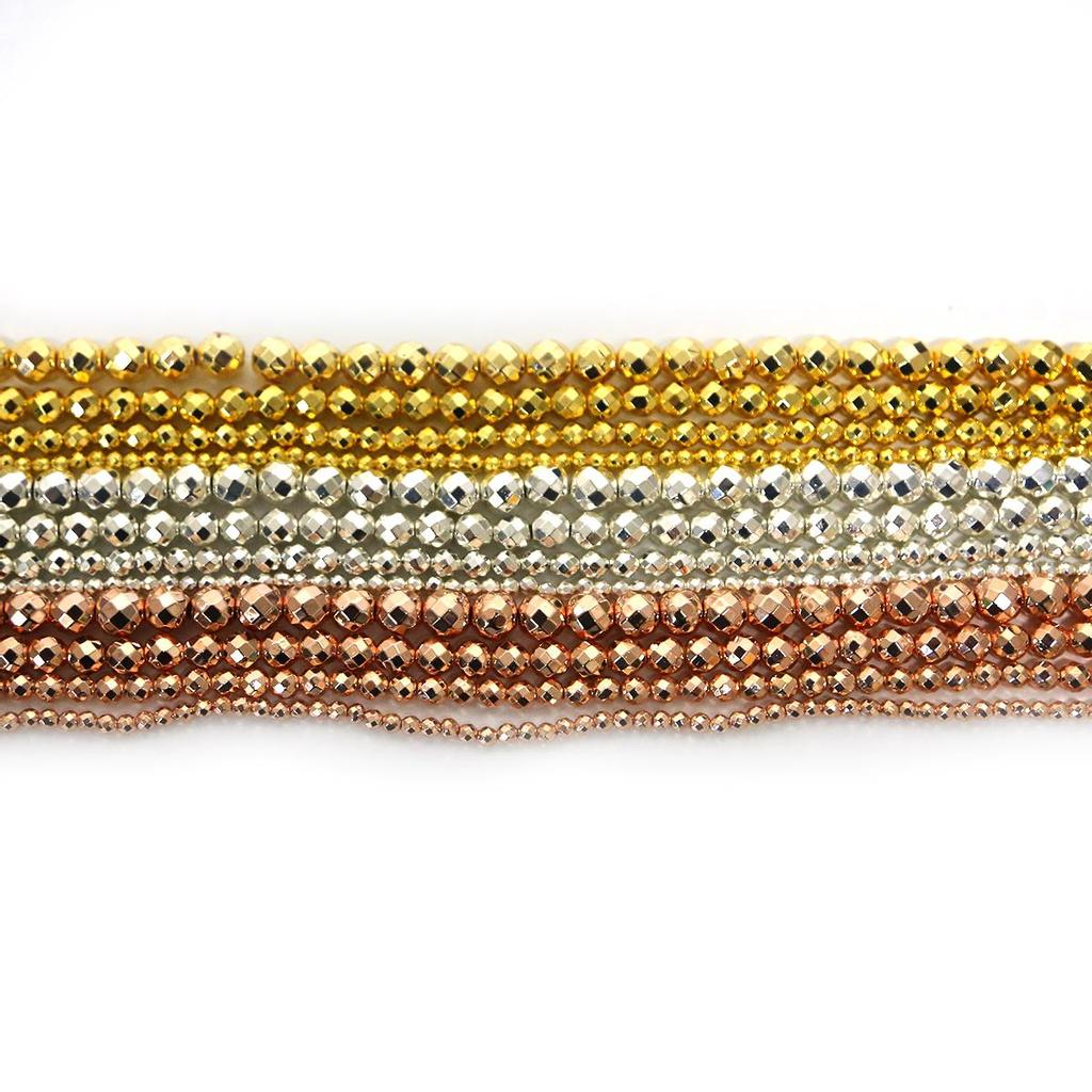 Gold Silvers Faceted Round Black Hematite Natural Stone 4/6/8/10mm Spacer Loose Beads For Jewelry Making