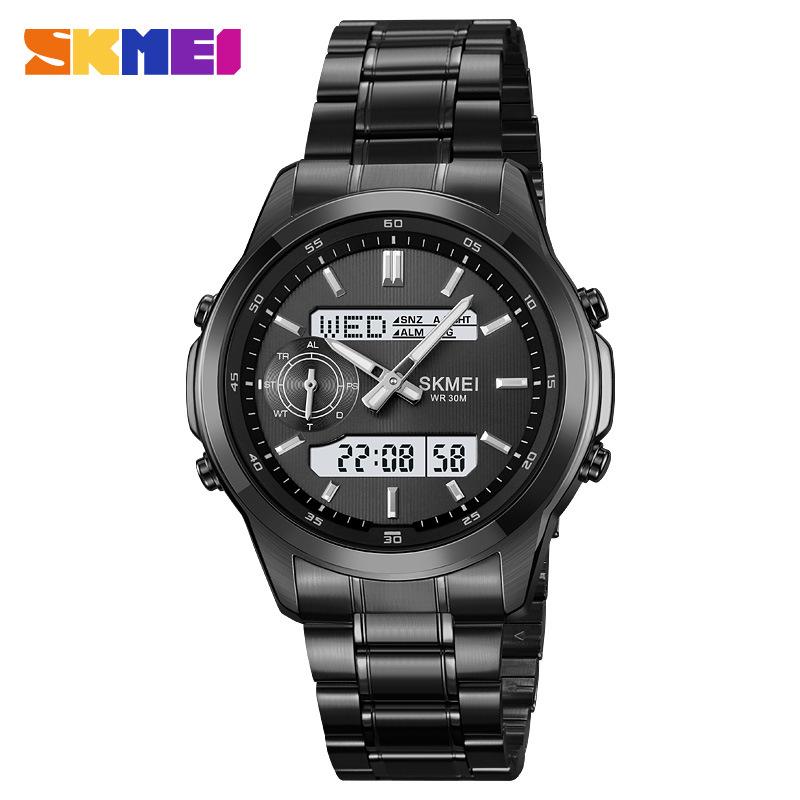 Model 2284 Business Steel Watch Waterproof Belt Double Display Quartz Watch Black
