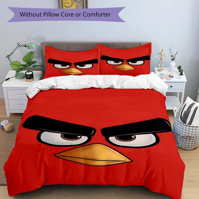 Angry Bird Face Print 3Pcs Bedding Setduvet Cover With 2 Bedropillowcase Home Birthday Gift