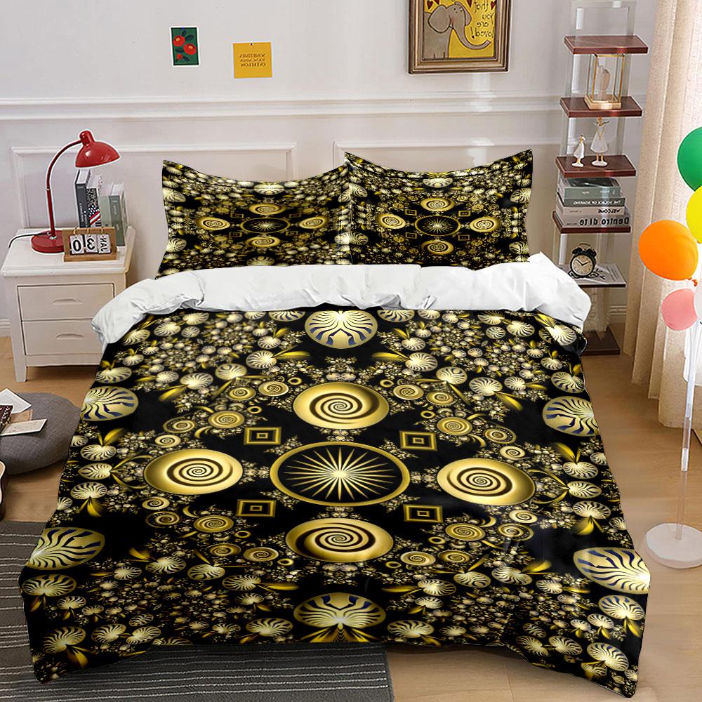 Gold spirals and stars. Bedding sets Duvet cover sets Duvet covers Pillowcases(1 * Duvet Cover 2 * Pillowcases without duvet insert)