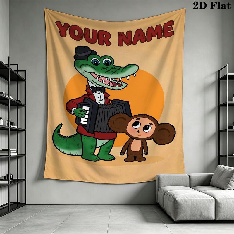 Custom Name Cheburashkas Wall Tapestry Aesthetic Wall Hanging Printed Fabric Blanket Decorative Tapestries for Bedroom Living Room Home Decor