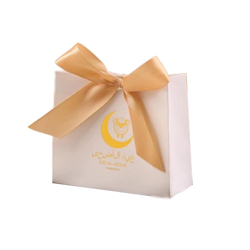 10pcs Party Supplies Silk Ribbon Eid Mubarak Gift Box Paper Moon Star Gift Packaging Box Unique DIY Candy Bags Family Party
