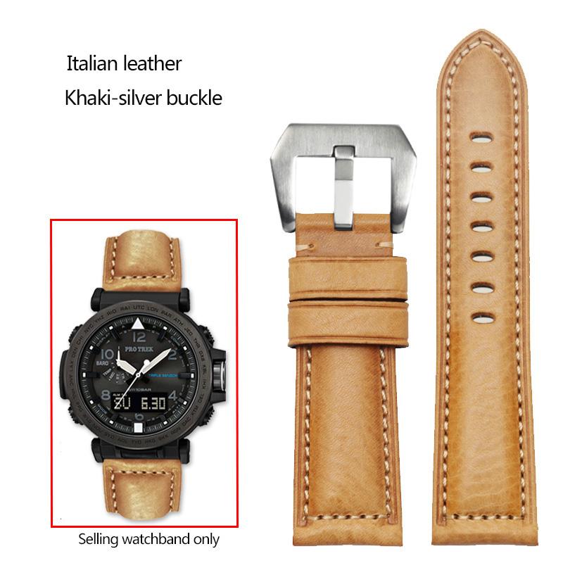 24mm Cowhide Frosted Italian Leather Watchband for Casio PROTREK Series PRG-600/PRG-650/PRW-6600 Outdoor Sports Bracelet Strap