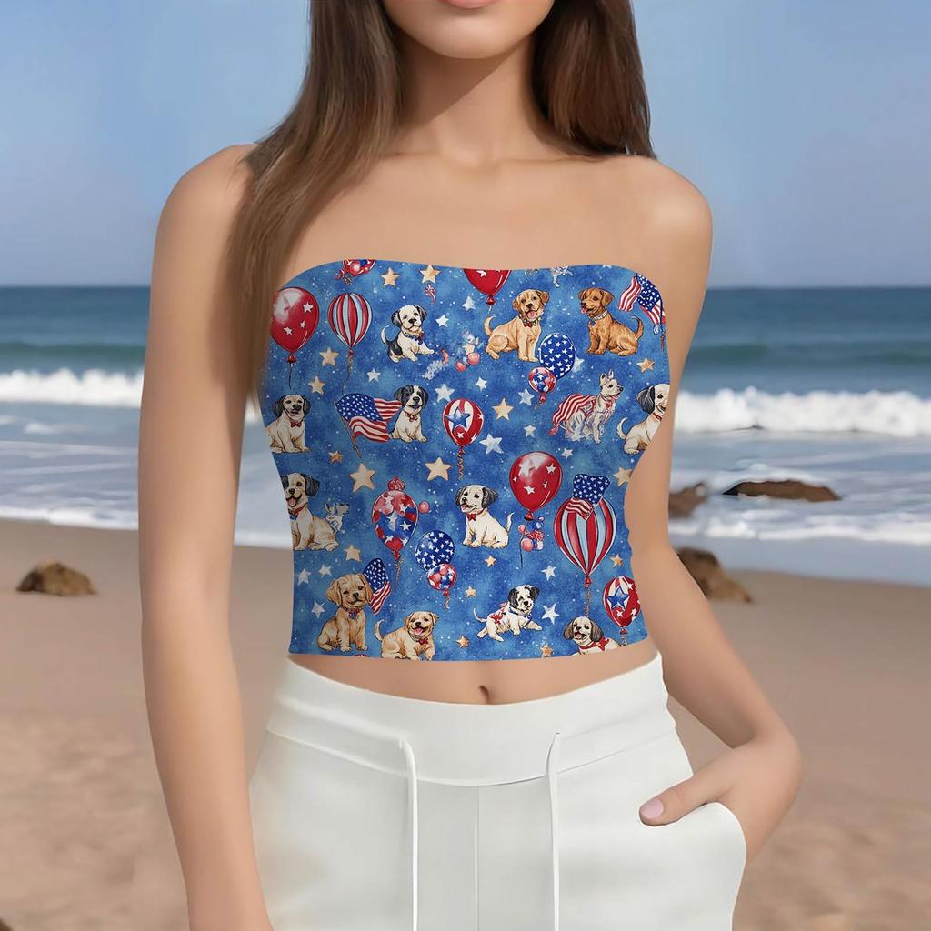 Crop Tops For Women Sexy Cami Tank Summer Tube Sleeveless Printed Camisole Shirt Vest