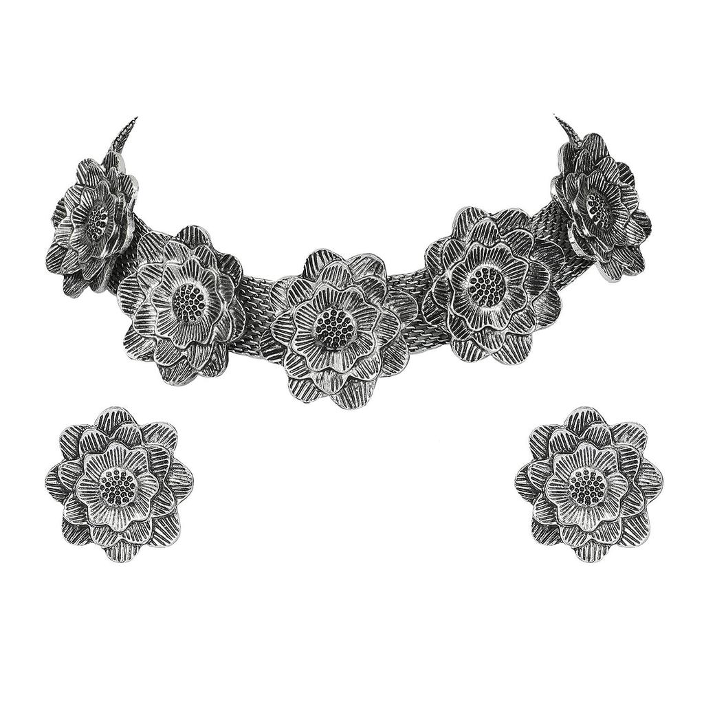 Новейший стильный традиционный набор украшений из окисленного серебра для женщин