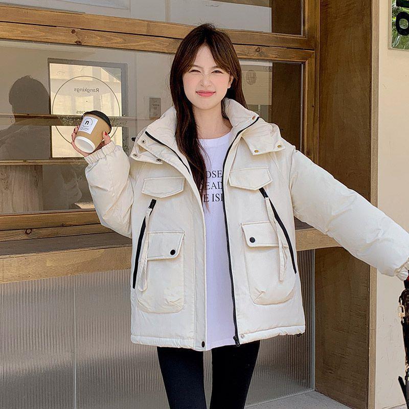 Tooling cotton clothes women's winter new short hooded cotton-padded clothes women's casual velvet thickened warm jacket
