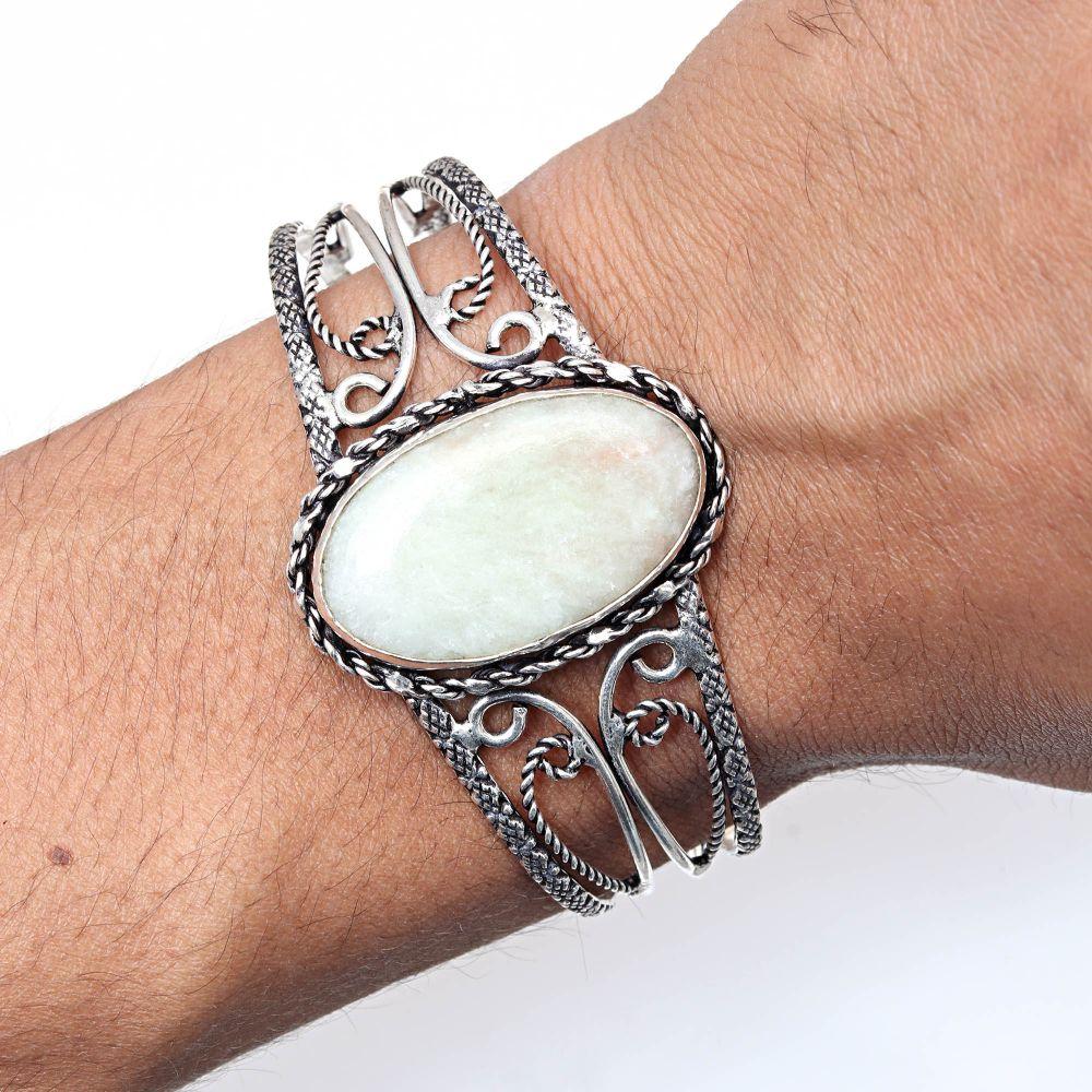 Серебряные ювелирные изделия ручной работы с зеленым септерианским драгоценным камнем, браслеты-манжеты 7 дюймов, регулируемые