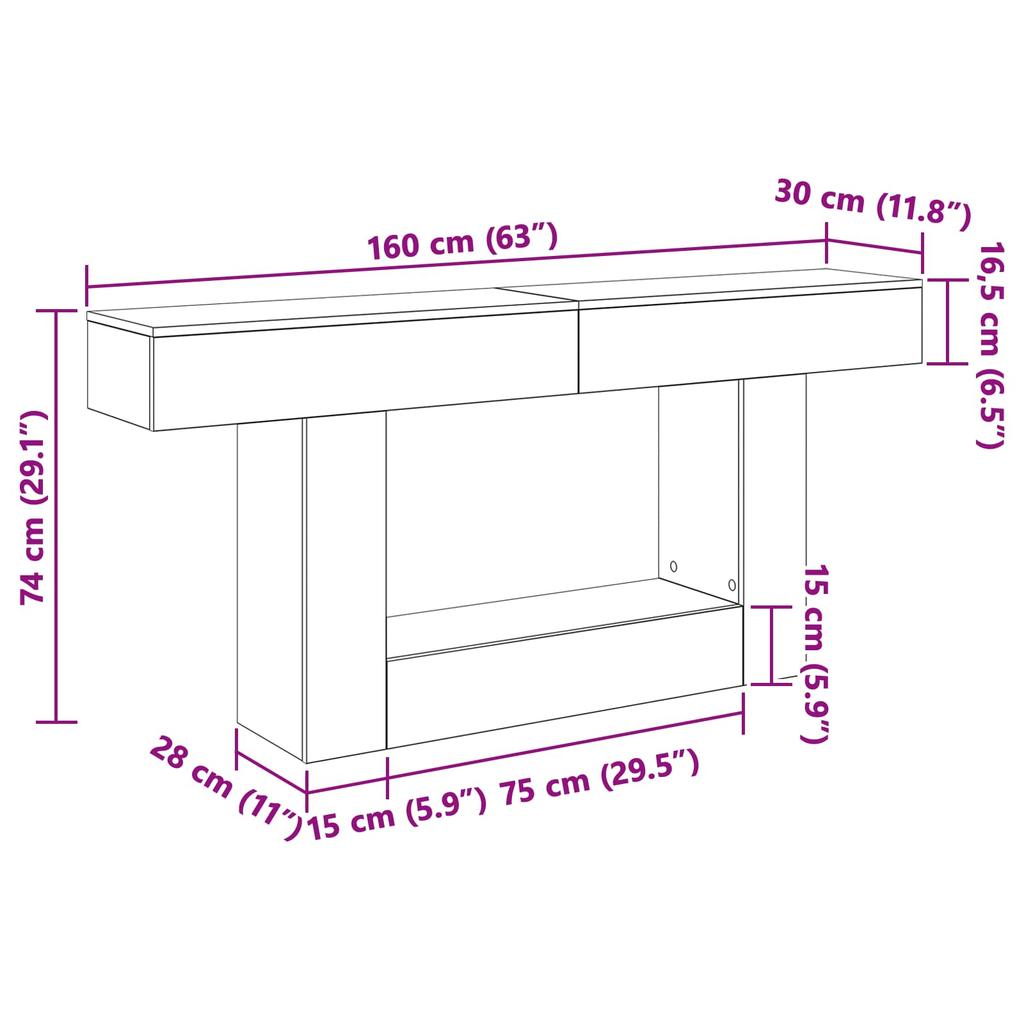 Grey Sonoma Console Table 160 x 30 x 74 cm