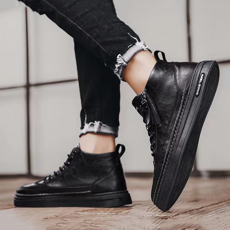 Мужские новые модные повседневные туфли-лодочки на плоской подошве из толстой кожи на молнии