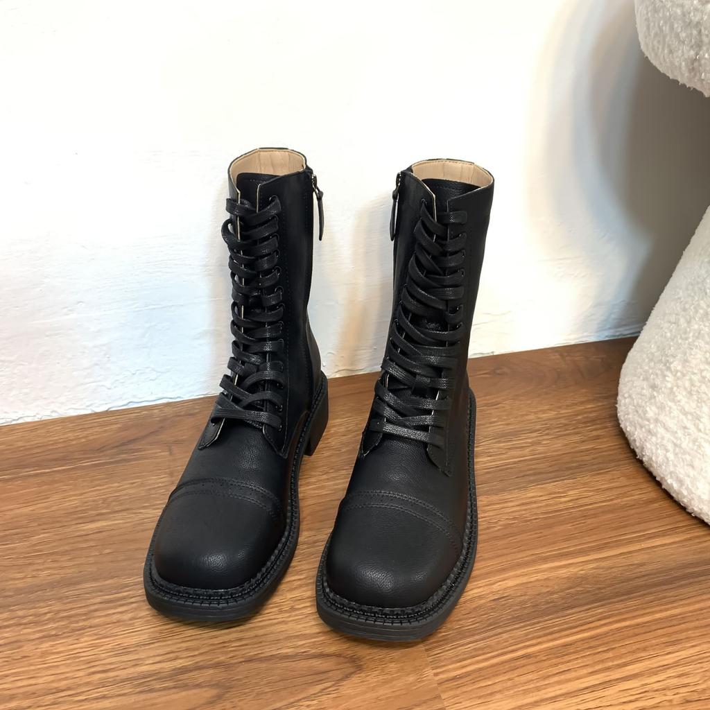 Grape Mother Winter New Knight Boots Comfortable Round Head Wear Platform Martin Boots Front Lace-up Cool Women's Boots