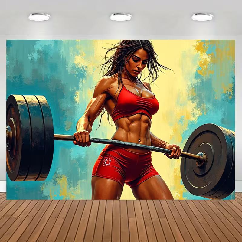 2D Female Athlete Backdrop Red Fitness Outfit Weightlifting Background
