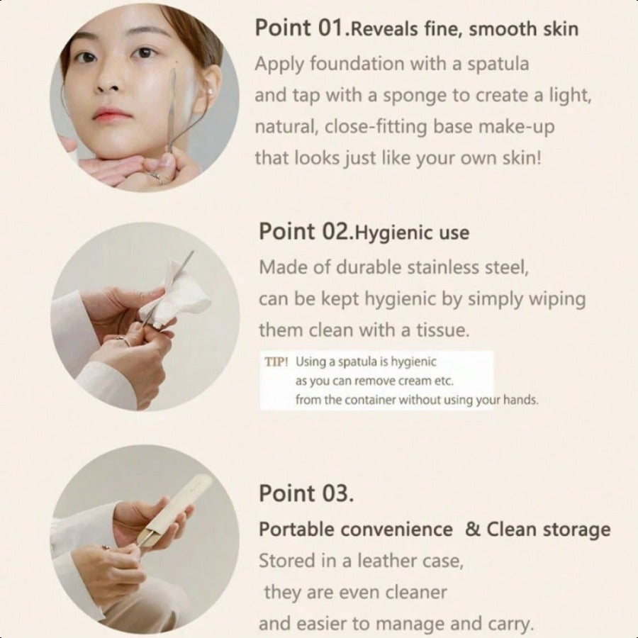 INHAK Stainless Steel Cosmetic Spatula - Professional Mixing Tool for Foundation, Cream & Skincare
