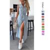 Women Sleeveless Denim Dresses Single Breasted Lace Up Waist Maxi Jean Dress