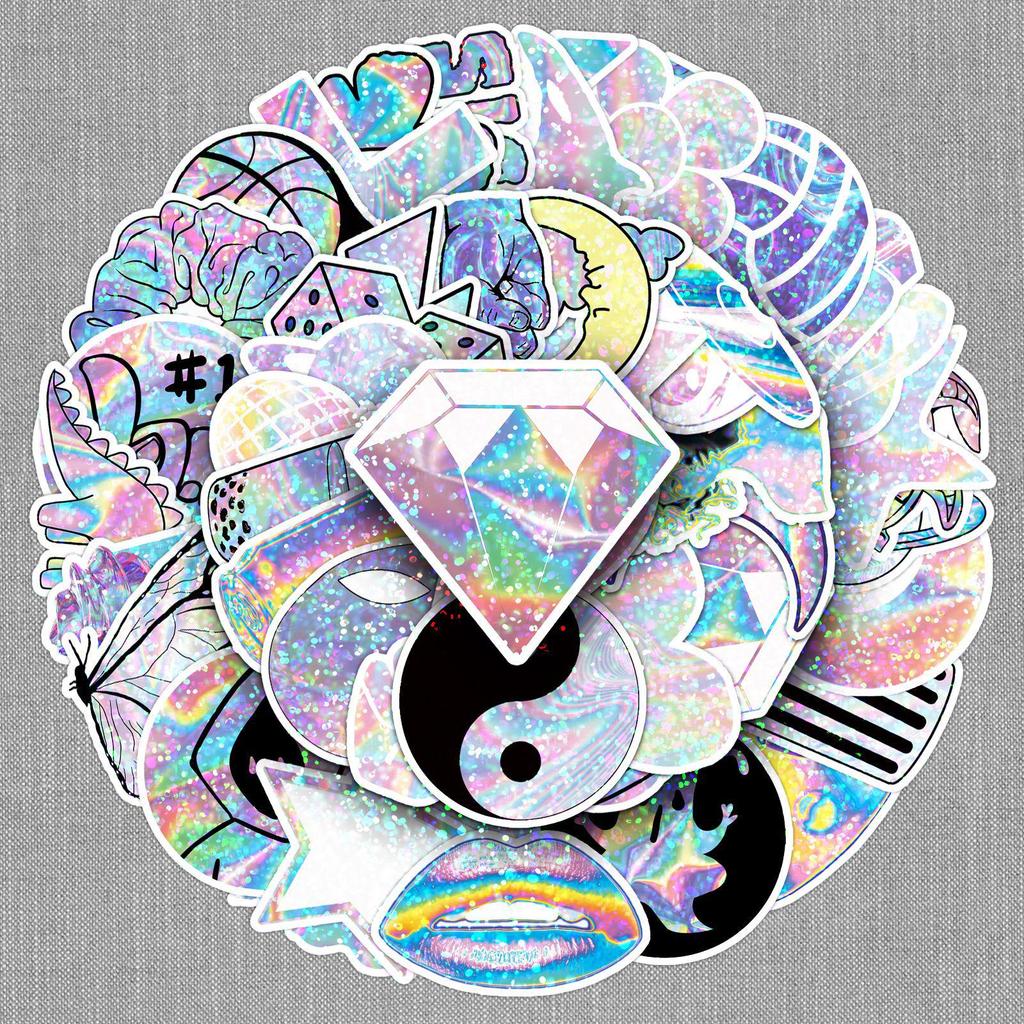 50 Голографических Лазерных Блестящих Наклеек: Трендовый, Креативный, Водонепроницаемый Декор для Чехлов для Телефонов и Термокружек