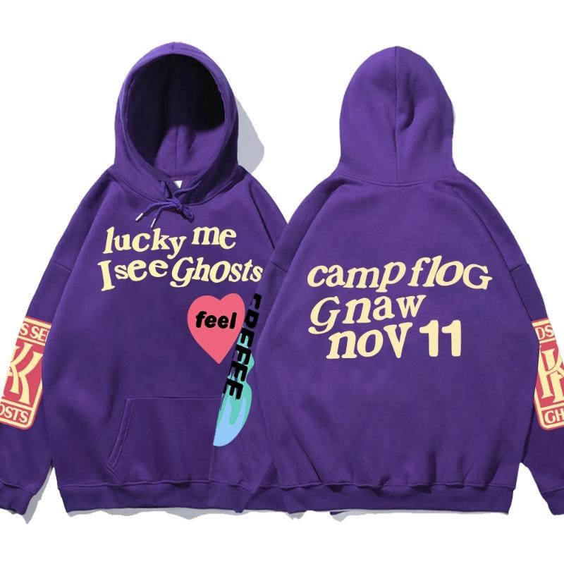Граффити Письмо Печатный Свободный капюшон Kanye Толстовки Мужские Оверсайз Флис Luck Me I See Ghosts Толстовки и свитшоты Унисекс