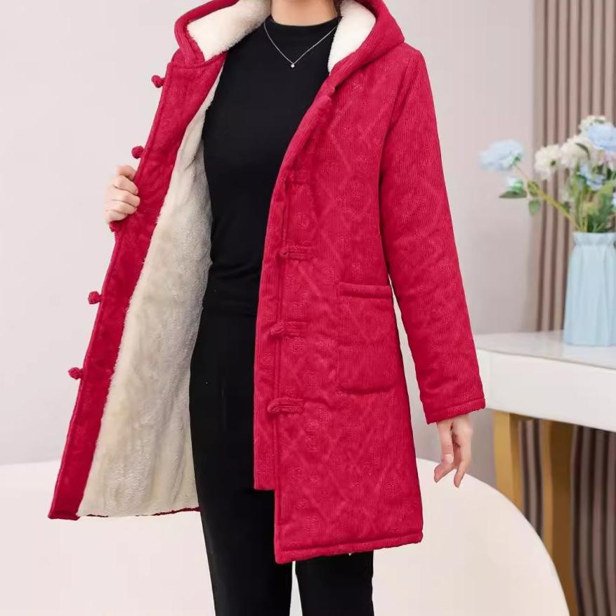 Middle-aged and elderly mothers wear winter new fashion temperament slim and thin medium and long thermal cotton jacket