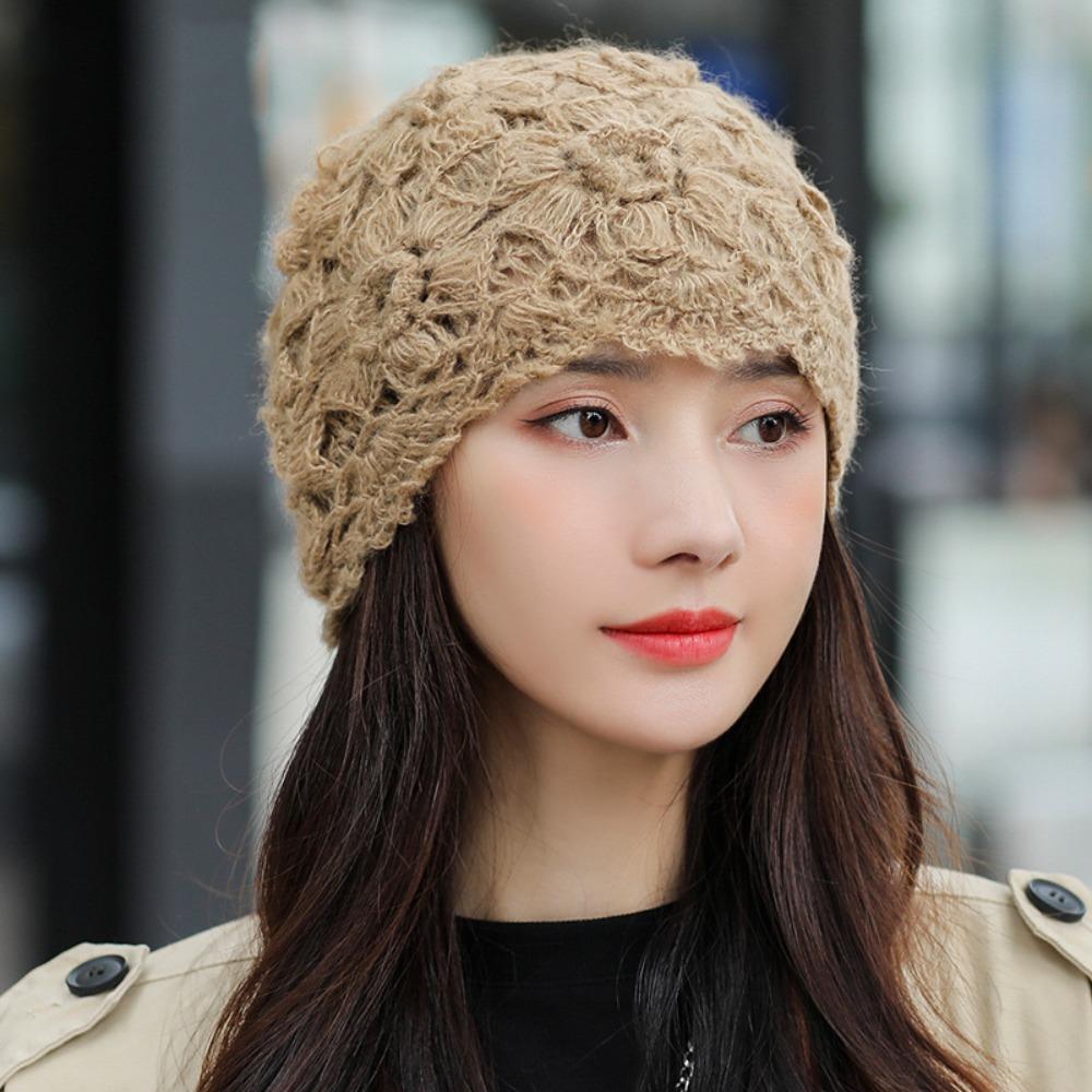Handmade Crochet Beanie Solid Color Hollow Out Skull Cap Casual Knitted Hat