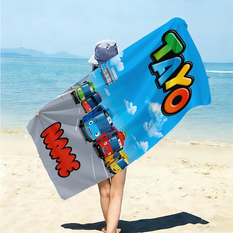 Personalized Tayo Bus Adventure Beach Towel Microfiber Beach Towel Thin Absorbent for Beach Swimming Yoga Bath Sports. 091076