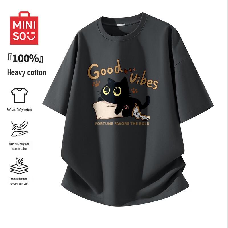 MINISO Американская модная хлопковая футболка с коротким рукавом, плотный хлопок