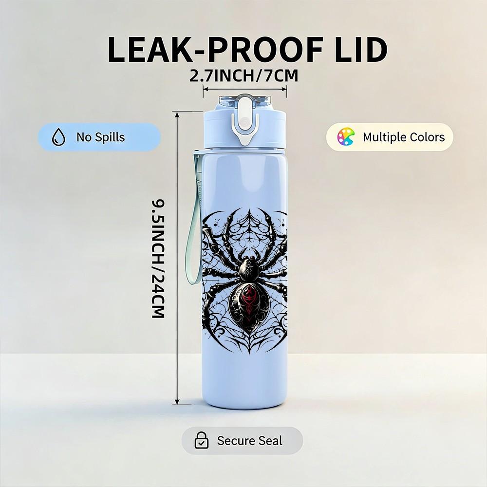 1PC Black Spider Insect 750ml Color Plastic Sports Water Bottle Leakproof Flip Straw Lid Suitable for Sports Office Home Use