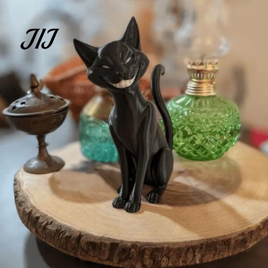 Маленькие кошачьи поделки для полок, 3D-печатная черная статуэтка с ухмылкой, сидящая фигурка, скульптура в темном стиле, декоративная статуэтка для Хэллоуина, домашний стол