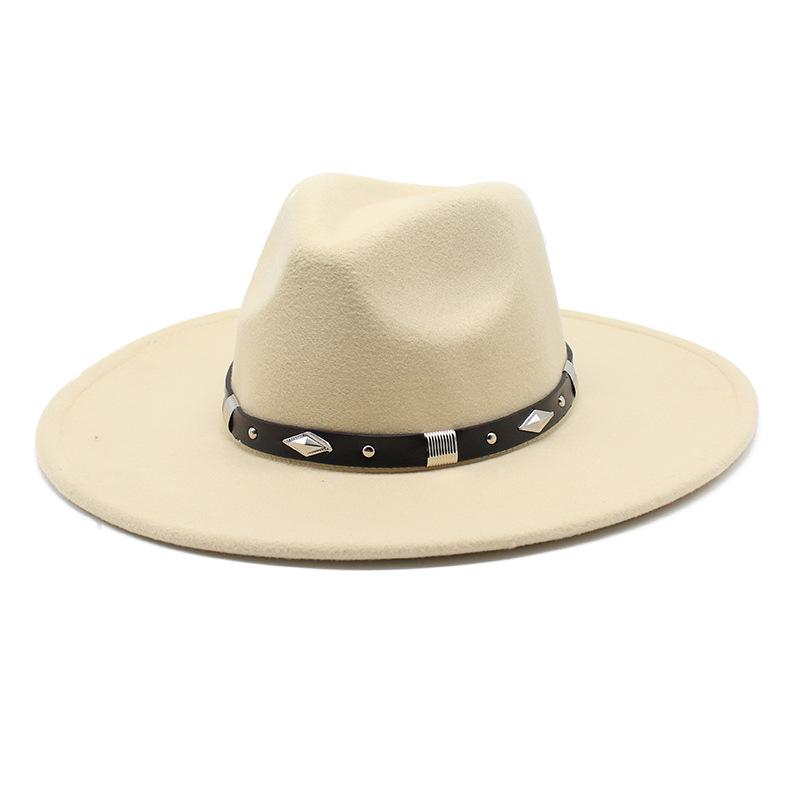 9.5Cm Big Brim Woolen Jazz Top Hat Women'S Fashion Casual Big Edge Felt Hat Men'S Jazz Hat