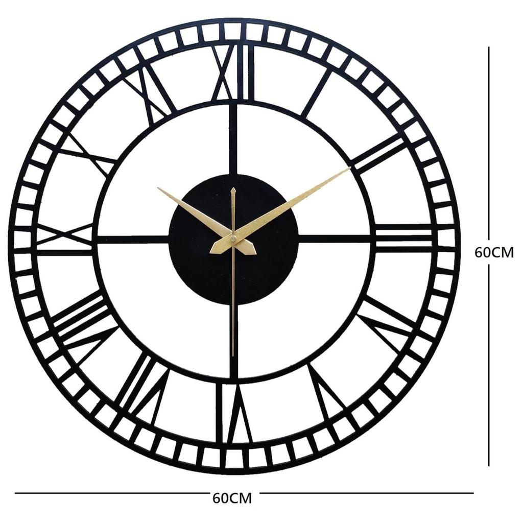 Stylish Metal Analog Wall Clock for Living Room, Bedroom, Kitchen, Home and Hall | Antique Fancy Big Size Modern Wall Watch for Home Decor (60CM)