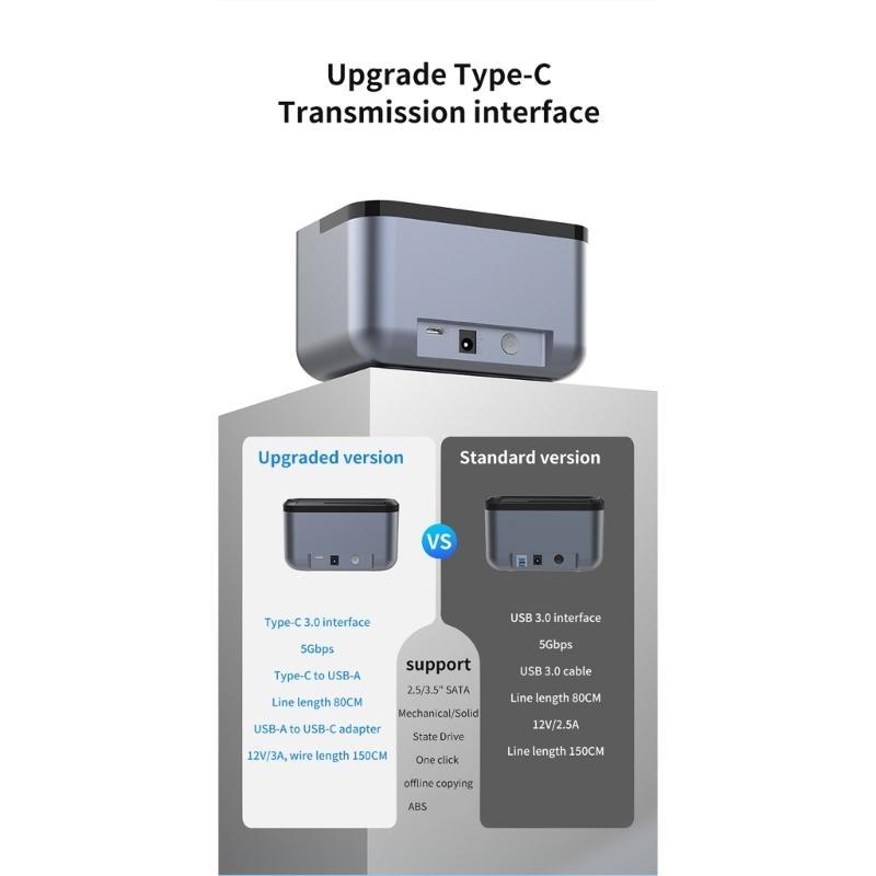 USB Type C SATA2.5in & 3.5in 2Bay Hard Drive Docking Stations Hard Drive Dock for SATA2.5/3.5in HDDs/SSDs 6Gbps