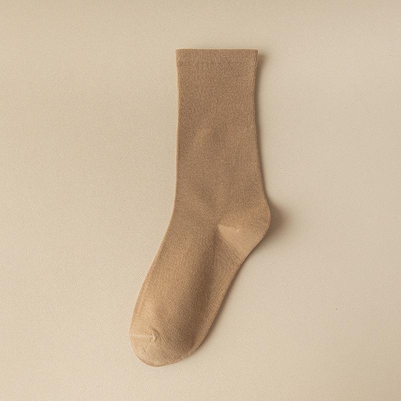 Women's Mid-calf Socks, Spring and Autumn Coffee-colored Solid Color, Versatile and Trendy, Winter Black and White Long Calf Socks