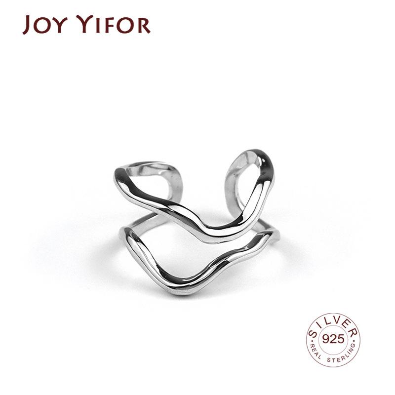BFCLUB Silver Color Double Irregular Line Geometric Ring Female Simple Fashion French Romantic Charm Jewelry Wholesale