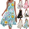 Women's Casual Fashion Round Neck Sleeveless Print Irregular Hem Midi Dress