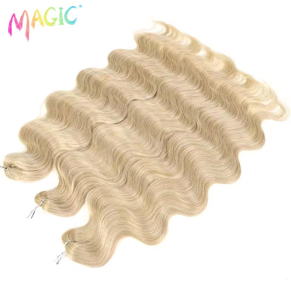 Magic Hair Body Wave Crochet Hair 24 Inch Soft Long Synthetic Hair Braids Ponytail Extensions Ombre Blue Green Hair Extensions