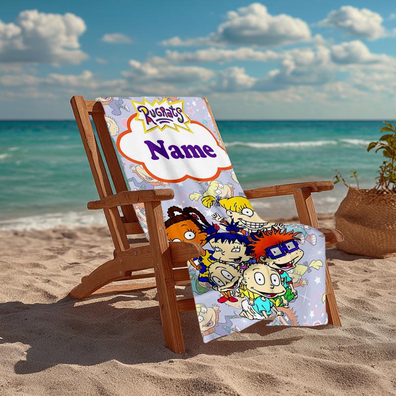 Custom Name Ultra-Soft Beach Towel with Rugrats Theme,Ideal for Pool - Camping, Diving - Perfect Travel Essential, Vibrant Beach Towel.