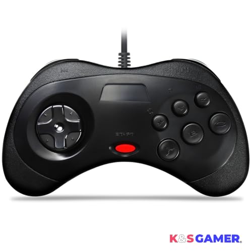 K&SGAMER Геймпад в стиле Sega Saturn, USB-контроллер, совместимый со Steam PC (черный)