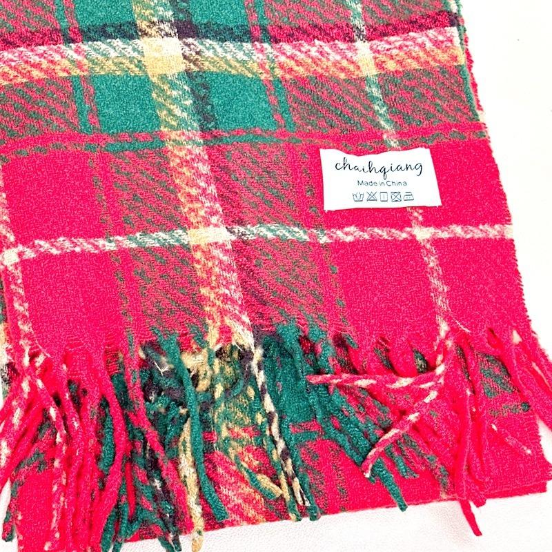 New Christmas Atmosphere Scarf Women's Winter Korean Retro Red Plaid with Warm Long Shawl Scarf