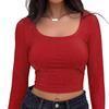 2024 Fashion Slim Fit Sexy Short T Shirt Women Long Sleeve Square Neck Woman T-shirt Solid Elegant Office Lady Crop Tees 30519
