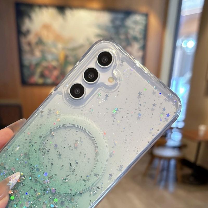Glitter Gradient Clear For Magsafe Case for Samsung Galaxy S25 S24 S23 FE S22 Plus Ultra A05 A06 A15 A16 A26 A36 A56 Capa