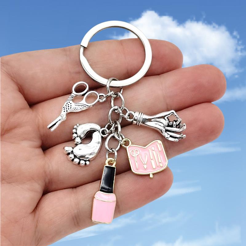 Модный брелок для ногтей в винтажном стиле с мини-лаком для ногтей, брелок-ножницы для ключей