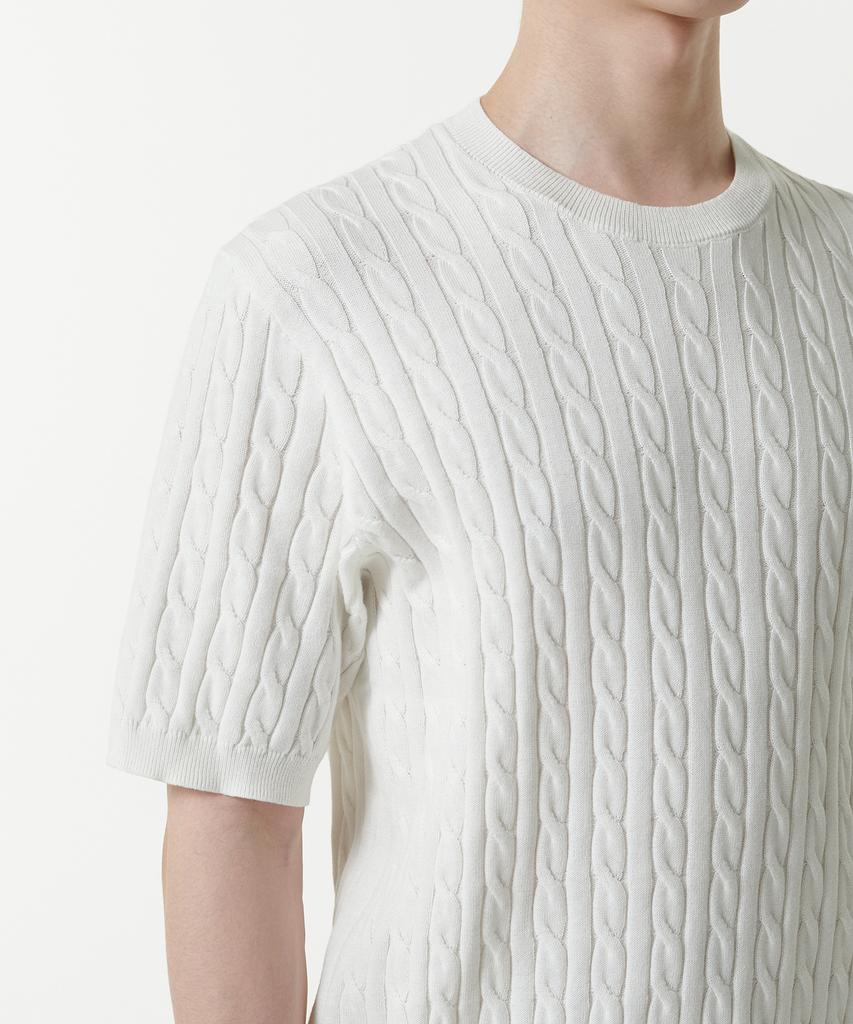 MUSINSA STANDARD Cable Crew Neck Short Sleeve Knit [Ivory]