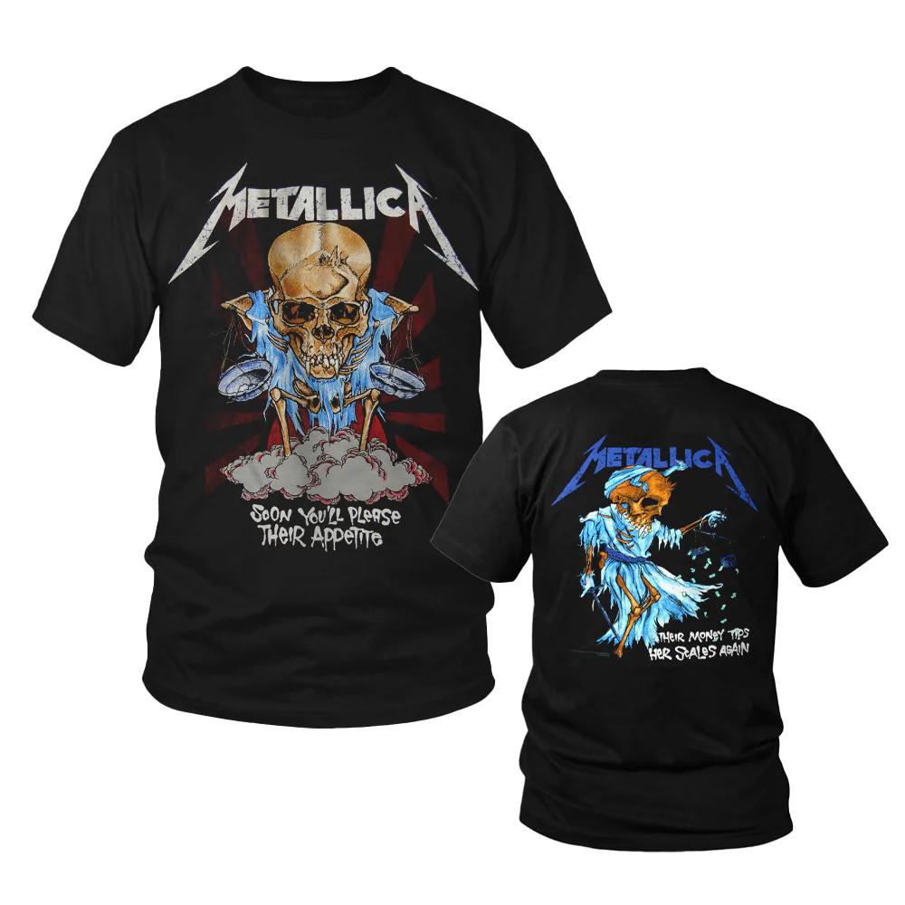 Мужская футболка Metallica с коротким рукавом Хлопковые футболки Ретро Метал-группа Оверсайз Топы Фирменная футболка Летняя мужская одежда Уличная одежда