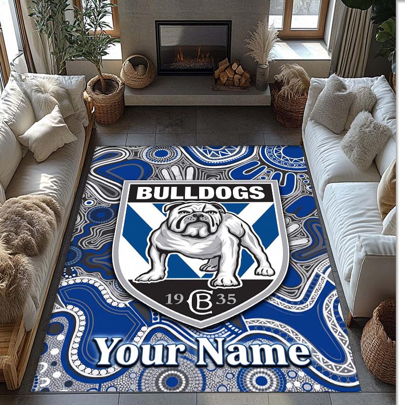 Canterbury-Bankstown Bulldogs Crystal Velvet Rug, Custom Name Text Personalized Non‑Slip Floor Mat for Home Decor Gift